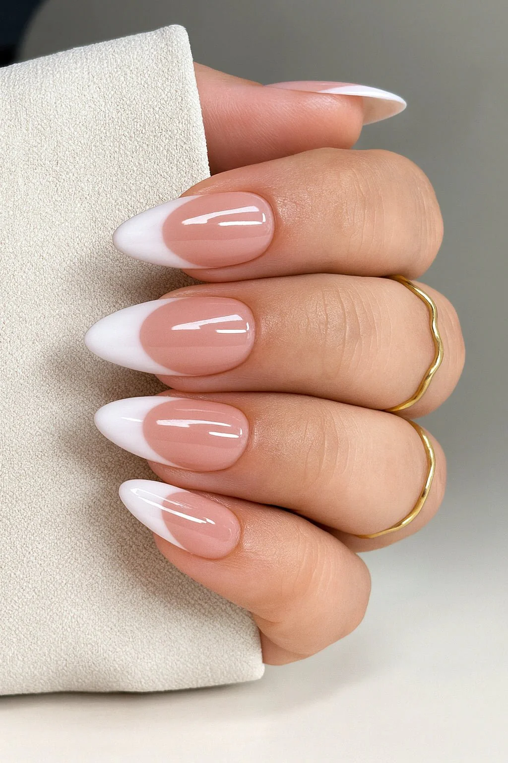 White french tip almond manicure
