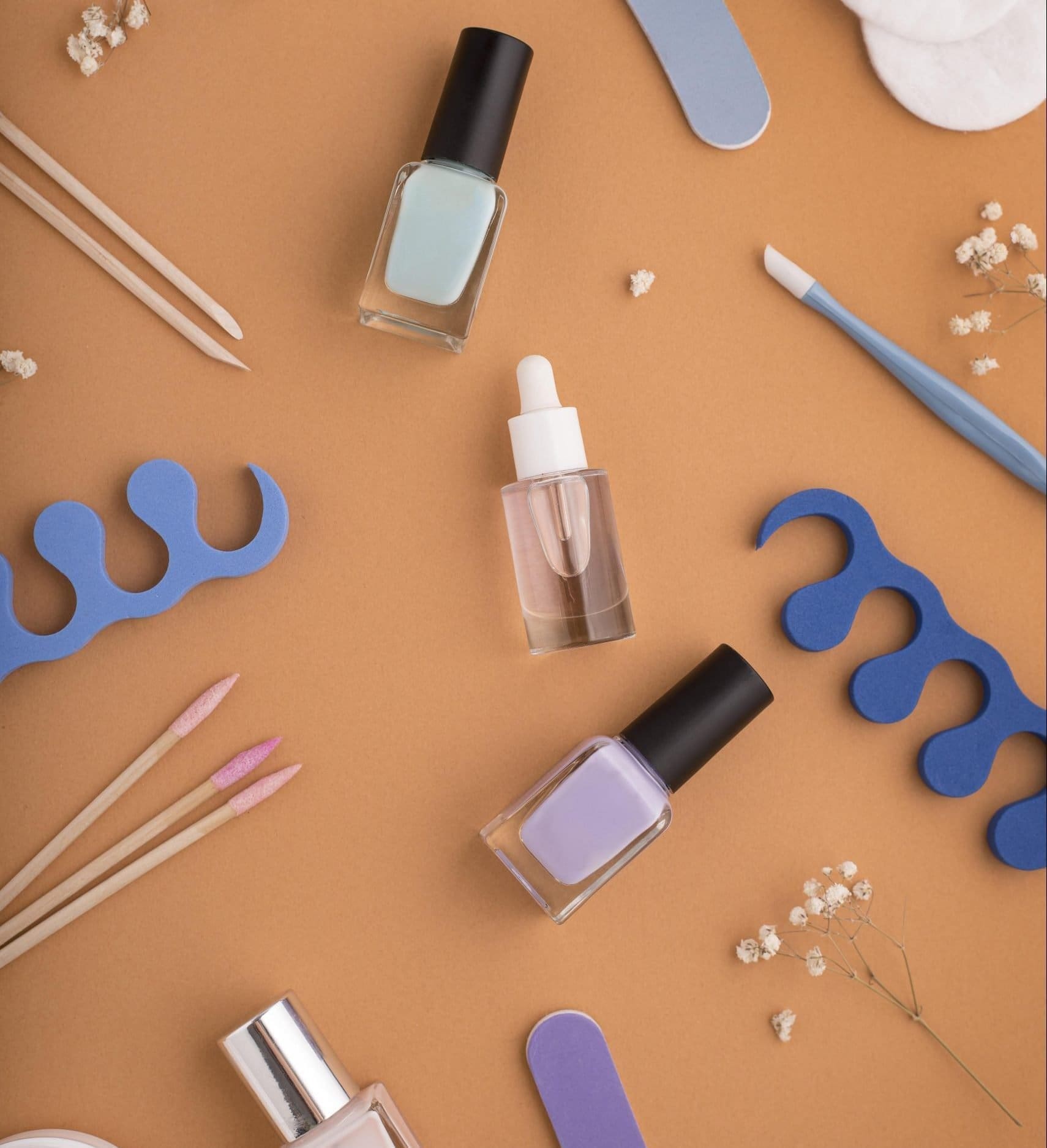 Nail care tools and polish flatlay