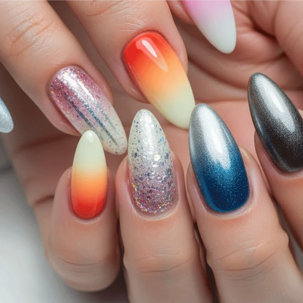 Multi-color ombre and gradient nails