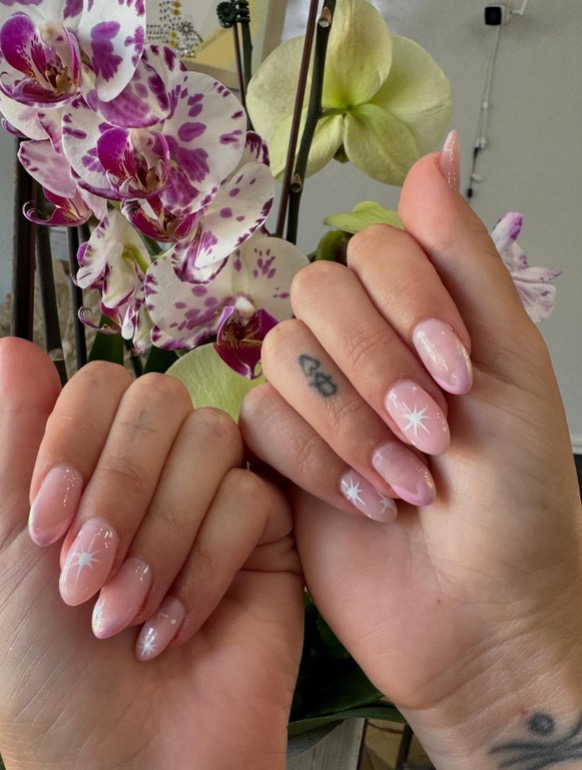 Pink french tip with sparkles