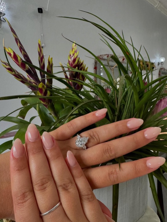 Pink nude almond manicure